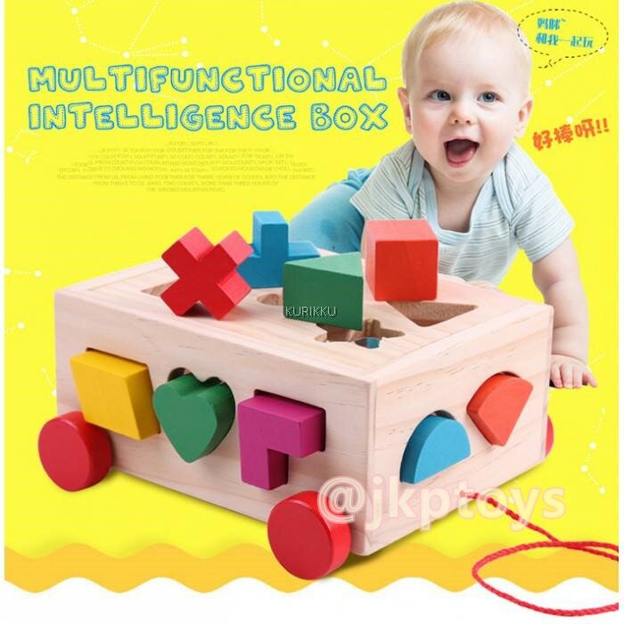 Todds & Kids Toys ของเล่นของเล่นไม้ชุดรถลาก กล่องบล็อกหยอด 15 รูปทรง