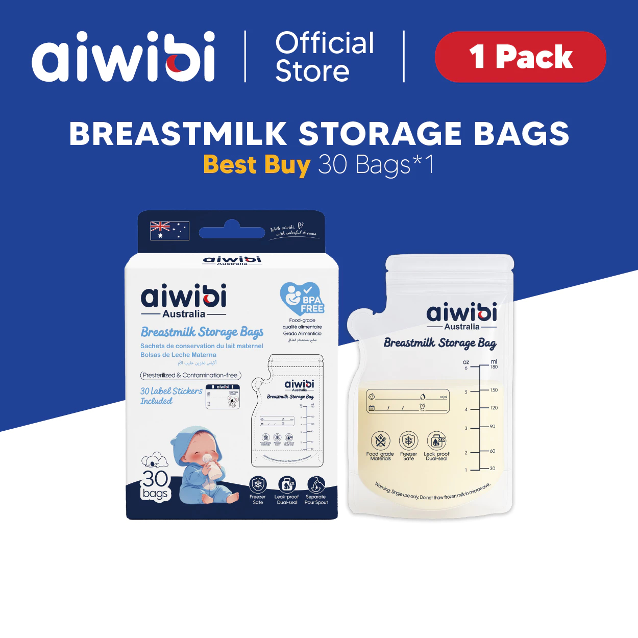 Aiwibi Breast Milk Storage Bag (180 Ml. × 1 Piece) ราคา 244 บาท*ส่งฟรี