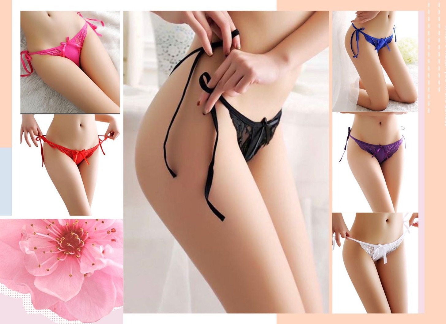 Sexy female underwear single strap decorated with a cute bow, soft lace edge, comfortable to wear, breathable, sexy as well.
