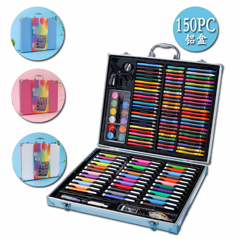 (กล่องเหล็ก)150PIECE ART SET พาเลทชุดระบายสี เซ็ทใหญ่ 150 ชิ้น ชุดกล่องสี รวมสีไม้ สีเทียน สีน้ำ ปากกา...
