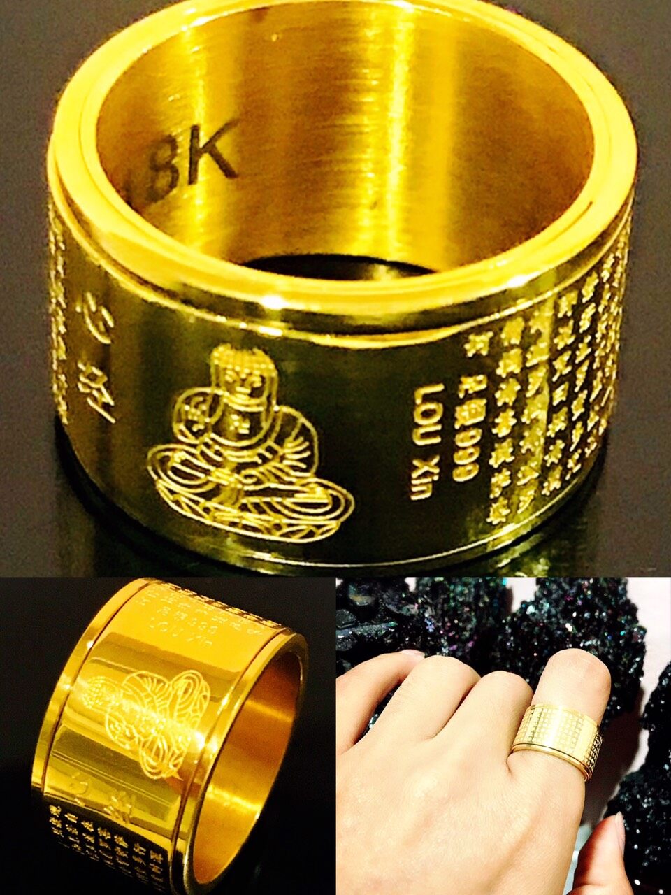 แหวนหทัยสูตร แหวนหัวใจพระสูตร แหวนหฤทัยสูตร แหวนพระสูตร แหวนนำโชค แหวนมงคล แหวนสีทอง แหวน ทิเบต พระคัมภีร์ แหวนพระ Sutra Ring, Buddha Ring