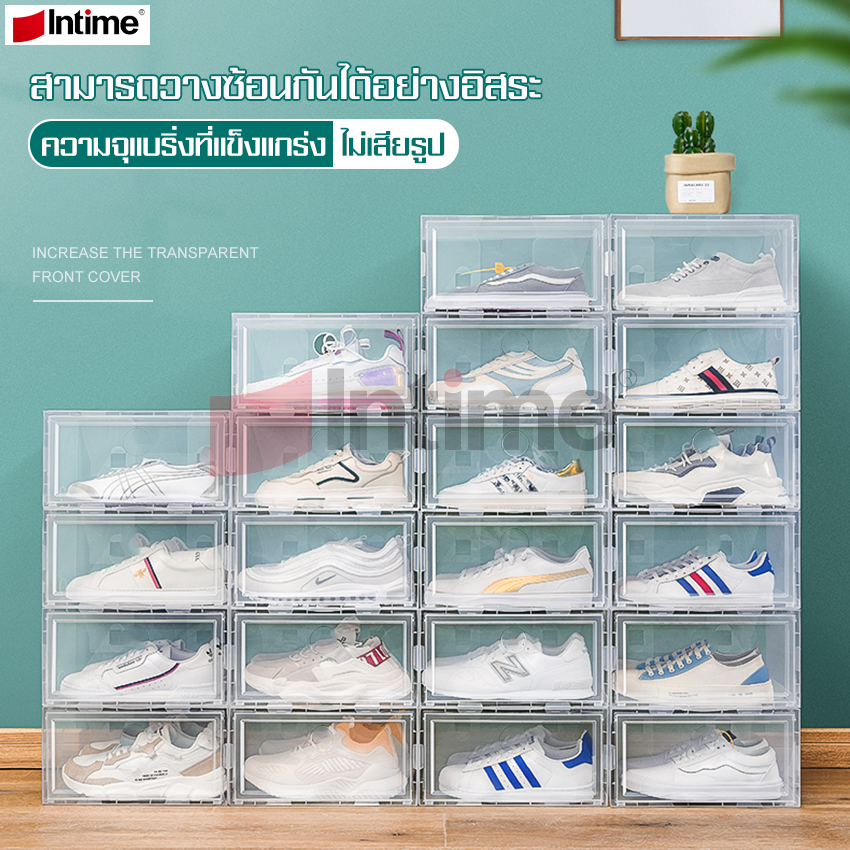 Clear plastic shoe storage box shoe box shoe box 3 colors available shoe storage box with open-close hard plastic stackable ราคา 69 บาท*ส่งฟรี