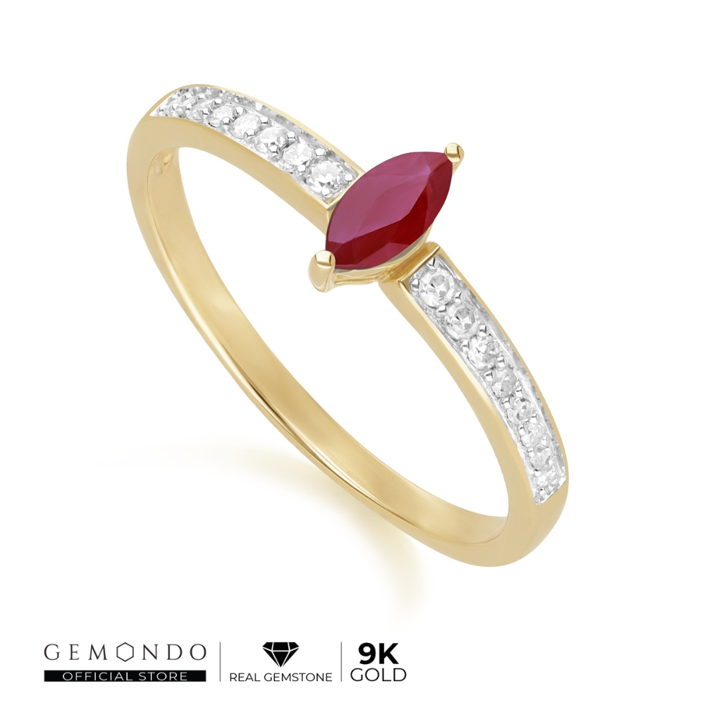 Gemondo 9K Gold Marquise Ruby & Diamond Classic Engagement Ring : ruby gemstone ring, red gemstone ring, ruby gemstone ราคา 11,500 บาท*ส่งฟรี