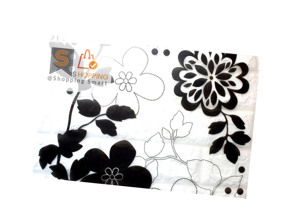 placemat แผ่นรองจานพลาสติกใส ลายดอกไม้ สีดำ/ขาว