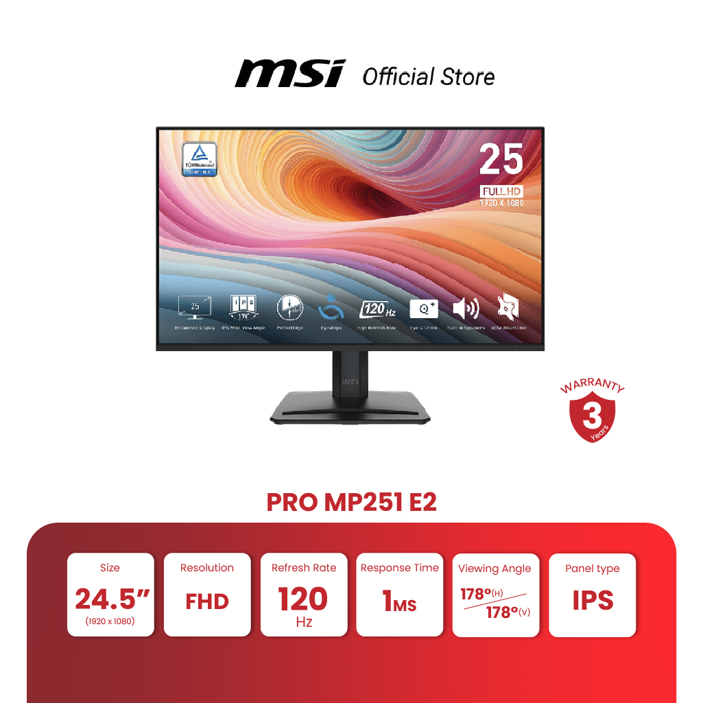 Msi Monitor Pro Mp251 E2 | 24.5" | Full Hd | Ips | 120Hz (Computer Monitor) ราคา 3,110 บาท*ส่งฟรี