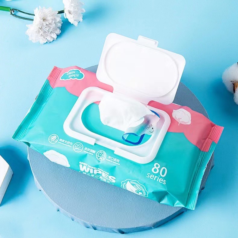Baby Wipes ทิชชู่เปียกทำความสะอาดสำหรับเด็ก ทำความสะอาดหน้าได้ 1ห่อ มี80แผ่น 【มีสินค้าพร้อมส่ง ราคาถูก】