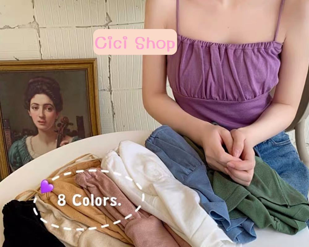 Cici(k236)เสื้อสายเดี่ยวสม็อคอก สายเดี่ยวน่ารักสีพื้น คิ้วท์ๆ ราคา 56 บาท*ส่งฟรี