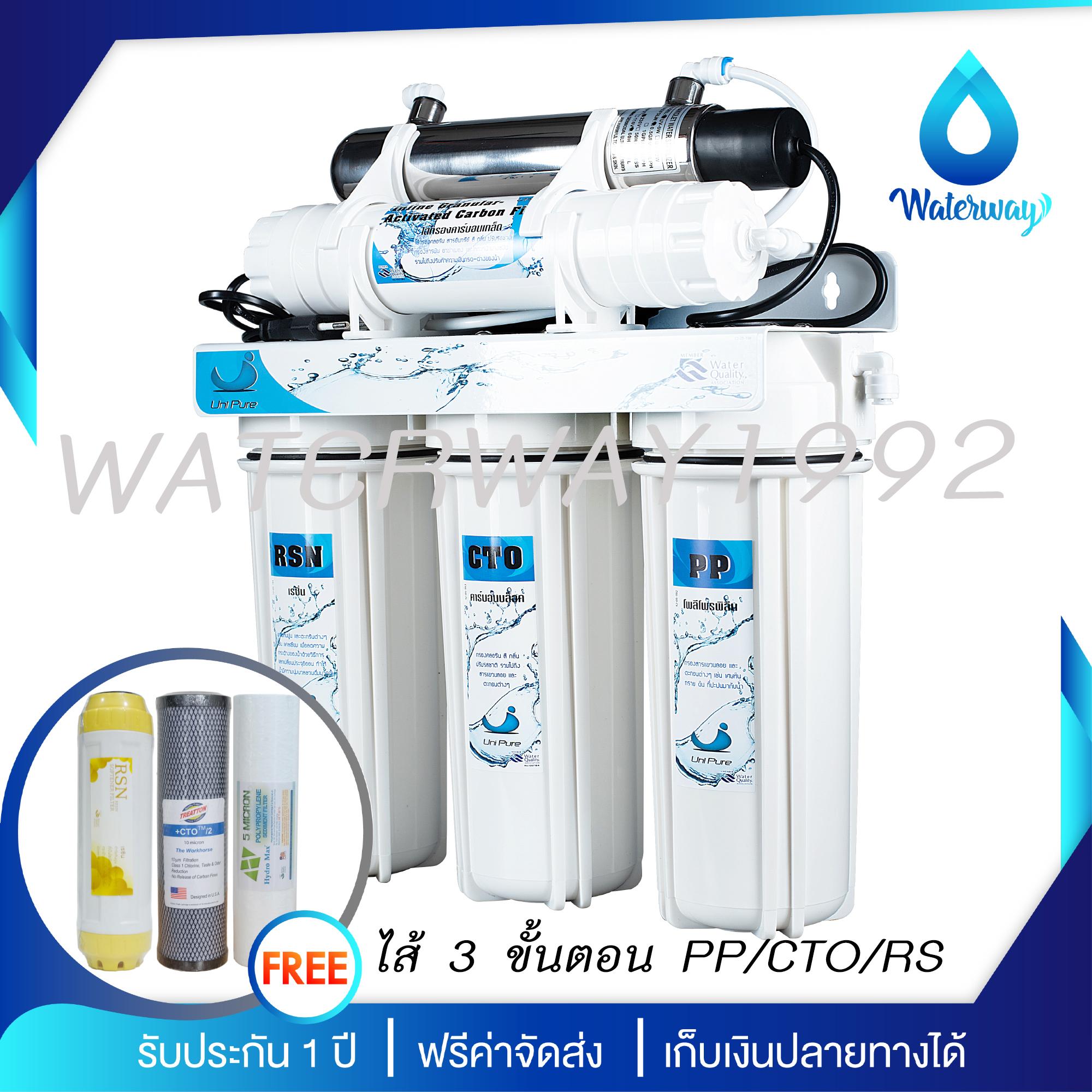 Uni Pure เครื่องกรองน้ำ 5 ขั้นตอนระบบ Ultraviolet (UV) 6 วัตต์ พร้อมอุปกรณ์ในการติดตั้งครบชุด แถมฟรีไส้กรองน้ำ PP/CO/RS 1 ชุด ราคา 2,550 บาท*ส่งฟรี