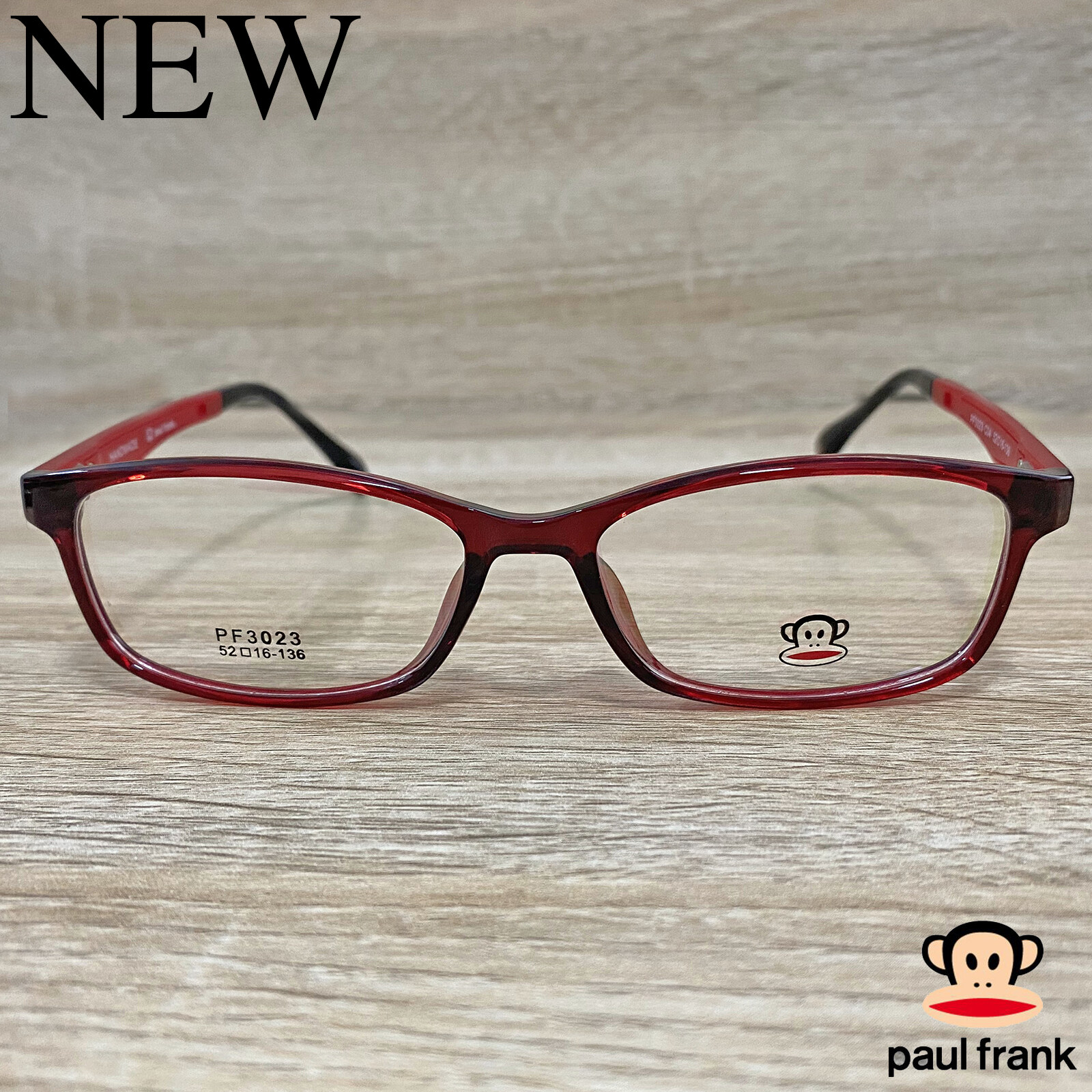 Fashion กรอบแว่นตา สำหรับตัดเลนส์ แว่นตาชาย หญิง แว่นตา รุ่น Paul Frank 3023 สีแดง กรอบเต็ม ทรงเหลี่ยม ขาข้อต่อ วัสดุ TR 90 รับตัดเลนส์ทุกชนิด