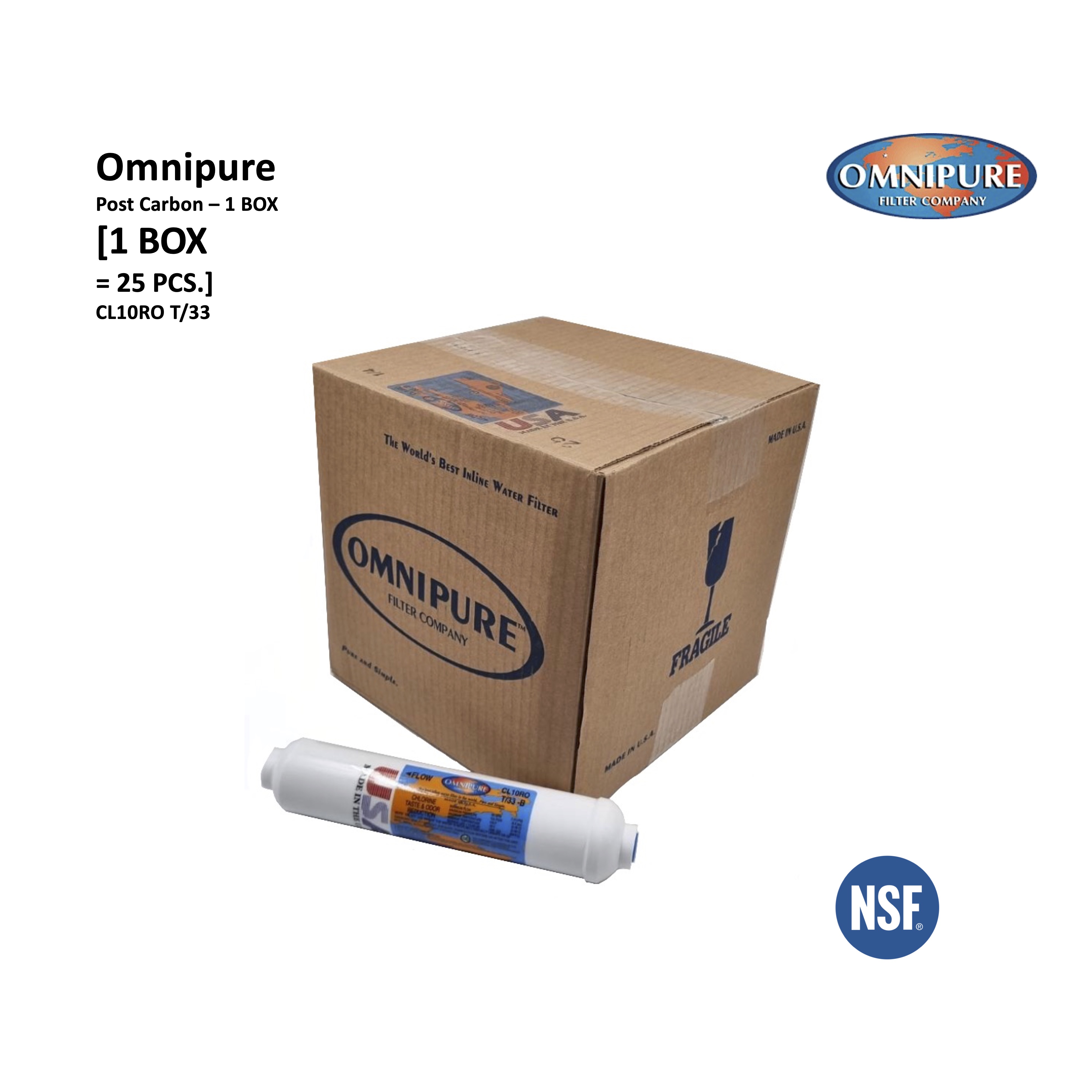 OMNIPURE USA INLINE Post Carbon CL10ROT/33 CL-Series 2 X 10" Granular Activated Carbon 1 Box (1 Box = 25 Pcs.) ราคา 18,000 บาท*ส่งฟรี