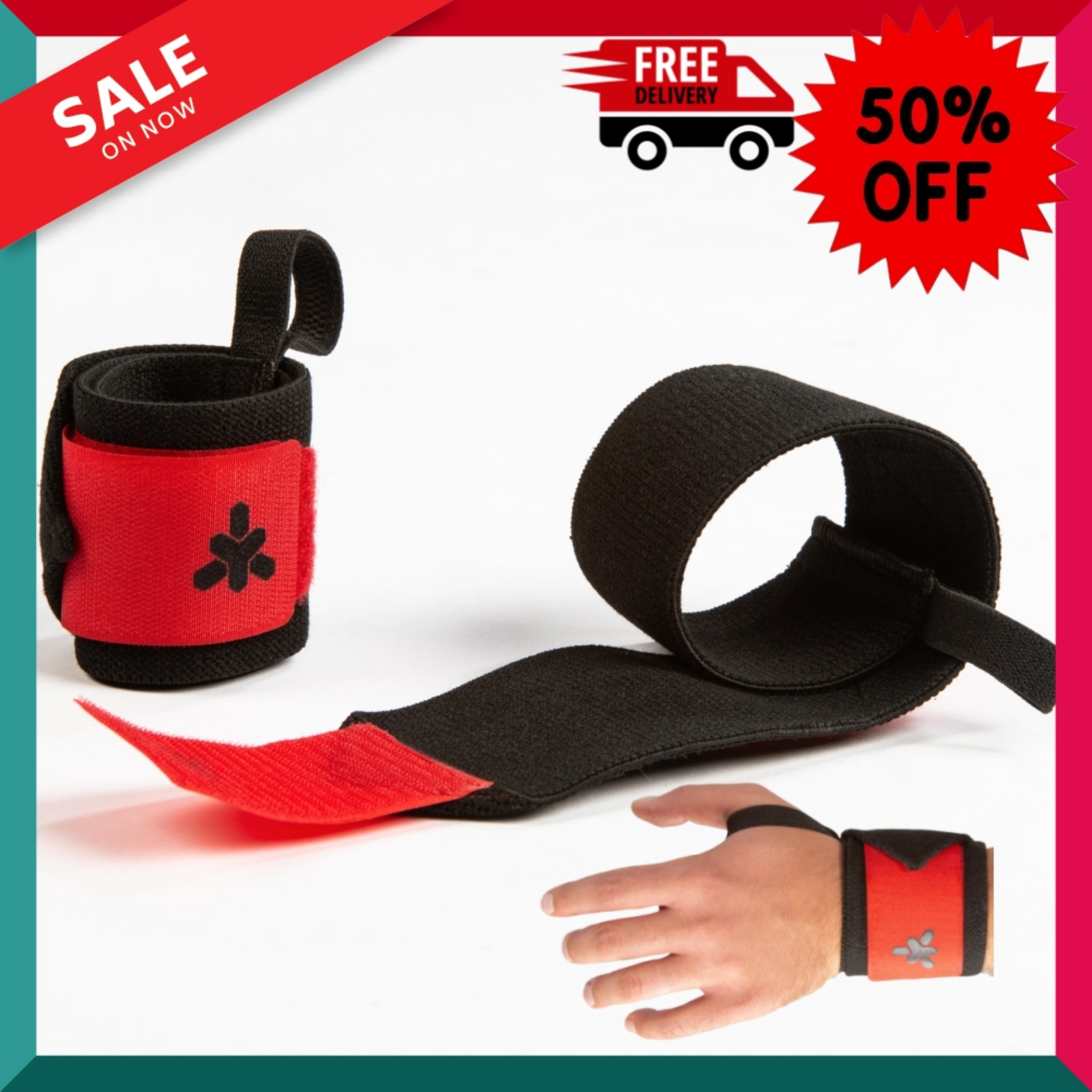 ผ้าพันข้อมือพร้อมแถบตีนตุ๊กแกสำหรับการฝึกเวทเทรนนิ่ง (สีแดง) Weight Training Wrist Support Wraps Velcro Fastening - Red พิลาทิส Pilates อุปกรณ์กีฬา ถุงมือ ถุงมือฟิตเนส โปรโมชั่นสุดคุ้ม โค้งสุดท้าย ส่งฟรี Free Delivery