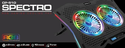 พัดลมรองโน๊ตบุ๊ค SIGNO (CP-510) SPECTRO RGB GAMING COOLING PAD พัดลม 2 ตัวไฟ RGB สวยๆเย็นๆ