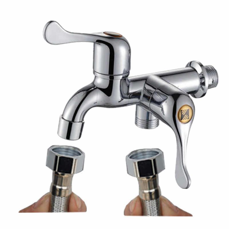 ABS Washing Machine Faucet Sink Basin Water Tap with Double Spout&amp;amp;Handle G1/2 Tail Handle - intl