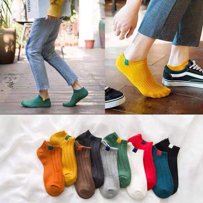 Mei Mei shop ถุงเท้าข้อสั้น ถุงเท้าสีพื้น แต่งขีดบน ถุงเท้าแฟชั่น ยกแพ็คคือ 1 แพ็คจะมีถุงเท้า 10 คู่ ราคาถูกเหมาๆ ทางร้านจะคละสีให้ พร้อมส่ง