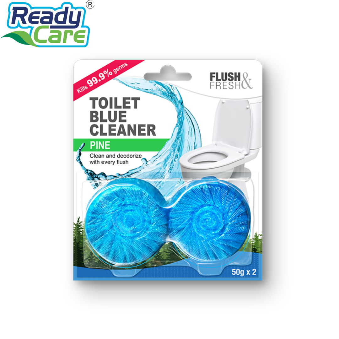 ก้อนทำความสะอาดโถสุขภัณฑ์ กลิ่นไพพ์ ขนาด 50 กรัม ( 2x50 กรัม) Flush&Fresh Toilet Blue Cleaner แบรนด์ Readycare ราคา 89 บาท*ส่งฟรี