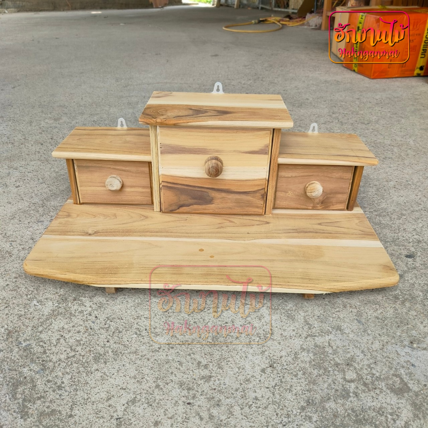 HNGM หิ้งพระไม้สักทอง หิ้งพระติดผนัง หิ้งพระแบบแขวน โมเดิร์น ขนาด 60*36 ซ.มแบบ 3 ลิ้นชัก ยังไม่ได้ทำสีใดๆ Buddha's shelf ราคา 998 บาท*ส่งฟรี