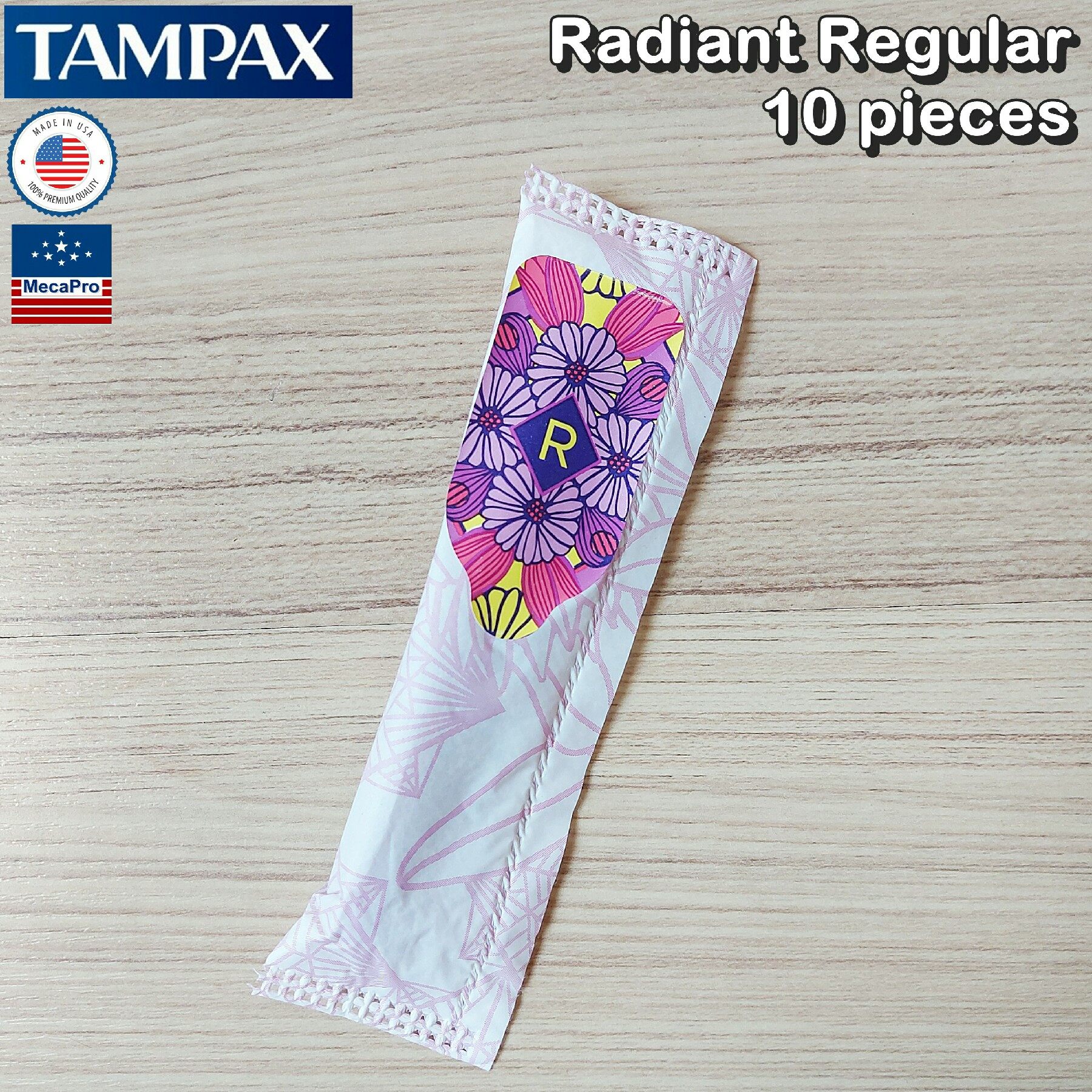 Tampax® Radiant Regular Absorbency Tampons Unscented 10 pieces ผ้าอนามัยแบบสอด 10 ชิ้น เหมาะกับวันมาปกติ ไร้กลิ่น