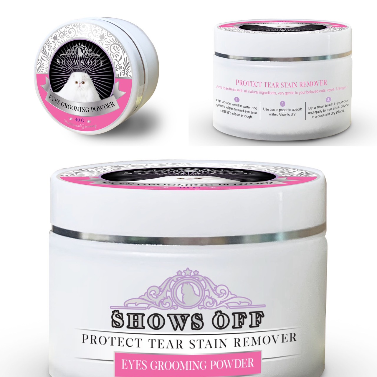 แป้งลดคราบน้ำตาแมว สุนัข Show Off Eye Grooming Powder 25 กรัม