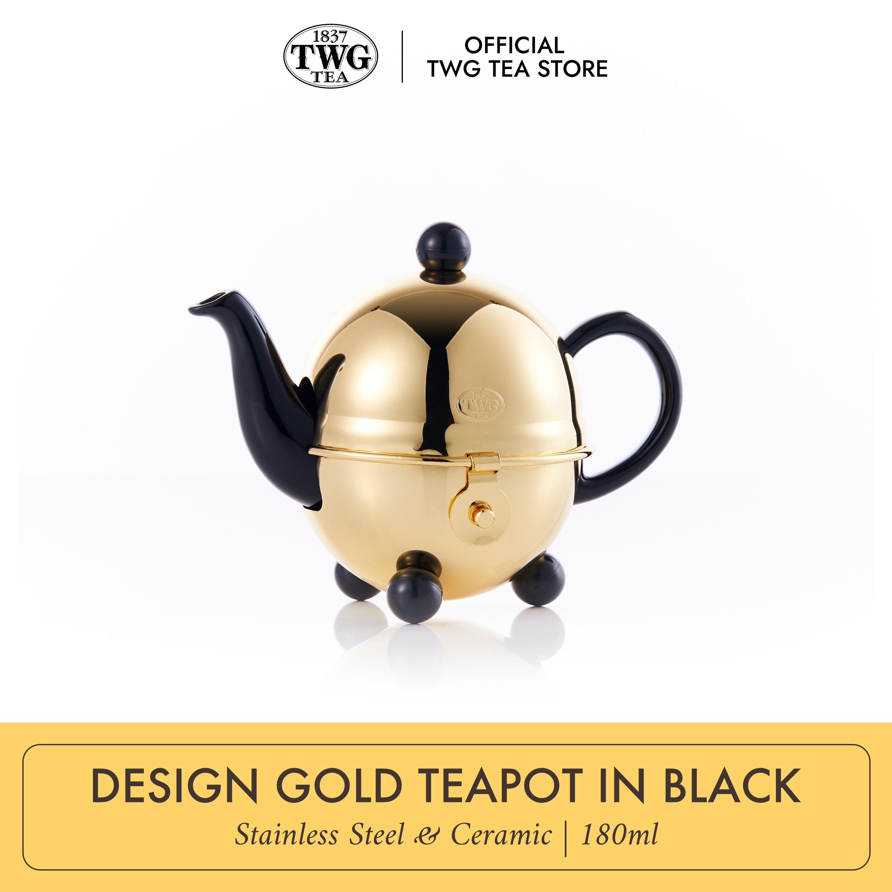TWG Tea | Design Gold Teapot in Black Ceramic with Polished 30 Micron Gold Plated Warmer 180ml ราคา 16,395 บาท*ส่งฟรี