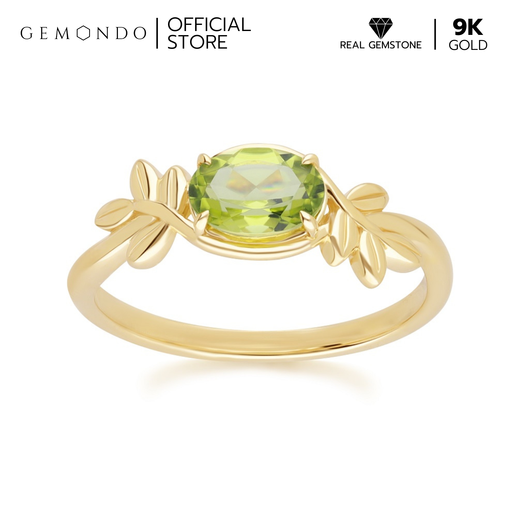Gemondo 9k Yellow gold Peridot ring, olive branch design: Peridot ring, genuine gemstone ring ราคา 9,400 บาท*ส่งฟรี