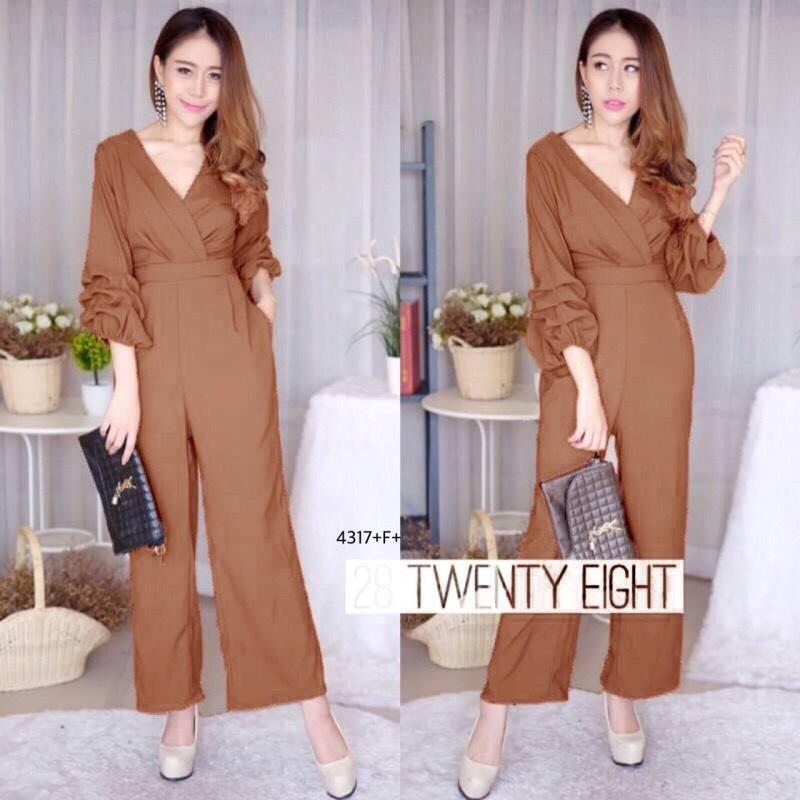 J4317 Jumpsuit จั๊มสูท แขนแต่งเรเยอร์ ขายาว