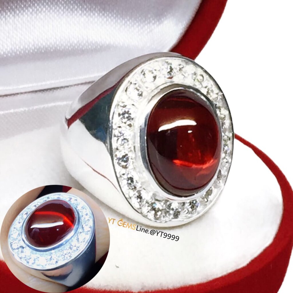 แหวนโกเมน ล้อมเพชร แหวนเงินแท้ พลอยโกเมน (CZ) เพชร Swiss YTG-11207 ราคา 2,390 บาท*ส่งฟรี