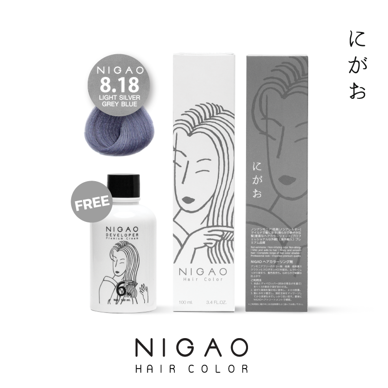 NIGAO Hair Color 8.18 (นิกาโอะ สีย้อมผม บลอนด์อ่อนประกายเทาเหลือบน้ำเงิน)