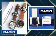ภาพขนาดย่อของสินค้า(พร้อมกล่องคู่มือ) นาฬิกาข้อมือ สายหนัง คาสิโอ้ นาฬิกาCAS1O ผู้ชาย นาฬิกาผู้ชาย สีดำ/น้ำตาล แสดงวันที่ RC616/2