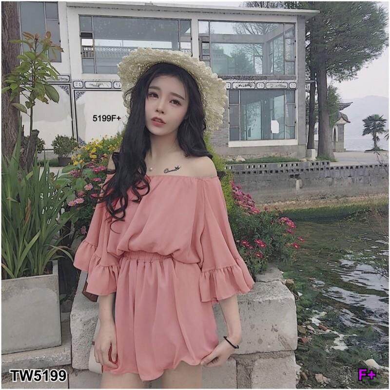 GN5199 **รบกวนสอบถามก่อนสั่งซื้อจ้า** Jumpsuit จั้มสูทขาสั้น ทรงปาดไหล่ผ้าชีฟอง