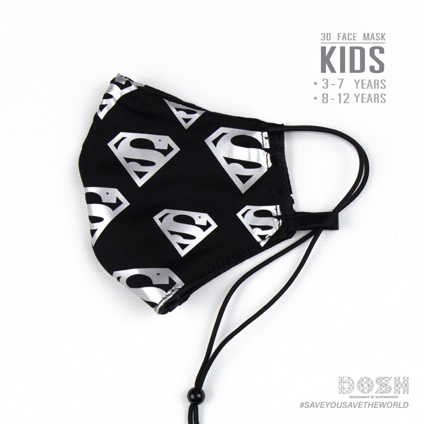 DOSH KIDS:หน้ากากผ้าเด็กชาย 3-7ปี /8-12ปี ลิขสิทธิ์พิมพ์ลาย SUPERMAN รุ่นFSBM5000-BL