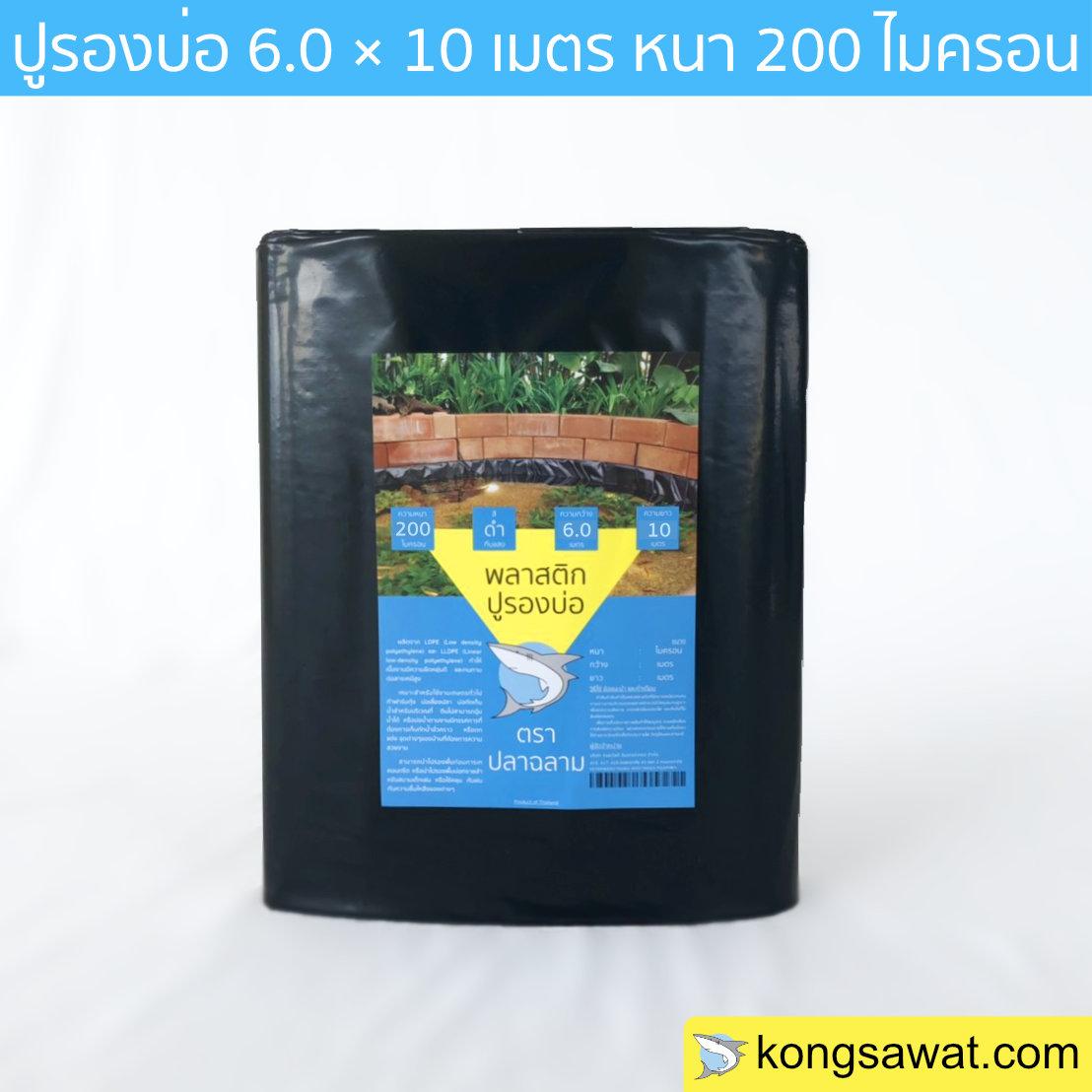 ผ้ายางปูบ่อ พลาสติกปูบ่อ ปูบ่อ LDPE 6.0 × 10 เมตร สีดำ หนา 200 ไมครอน UV7%
