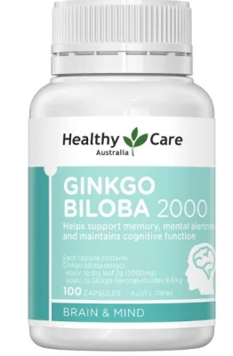 Healthy Care กิงโกะ บิโลบา สารสกัดใบแปะก๊วย 2000 mg (100เม็ด) Ginkgo Biloba ช่วยความจำ บำรุงสายตา แบรนด์ดังออสเตรเลีย แท้100%
