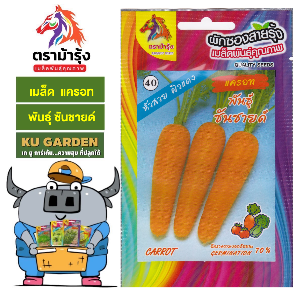 RAINBOW HORSE 🇹🇭 ผักซอง ม้ารุ้ง Z040 แครอท พันธุ์ซันชายด์  เมล็ดพันธุ์ เมล็ดพันธุ์ผัก เมล็ดผัก ผักสวนครัว ตราม้ารุ้ง