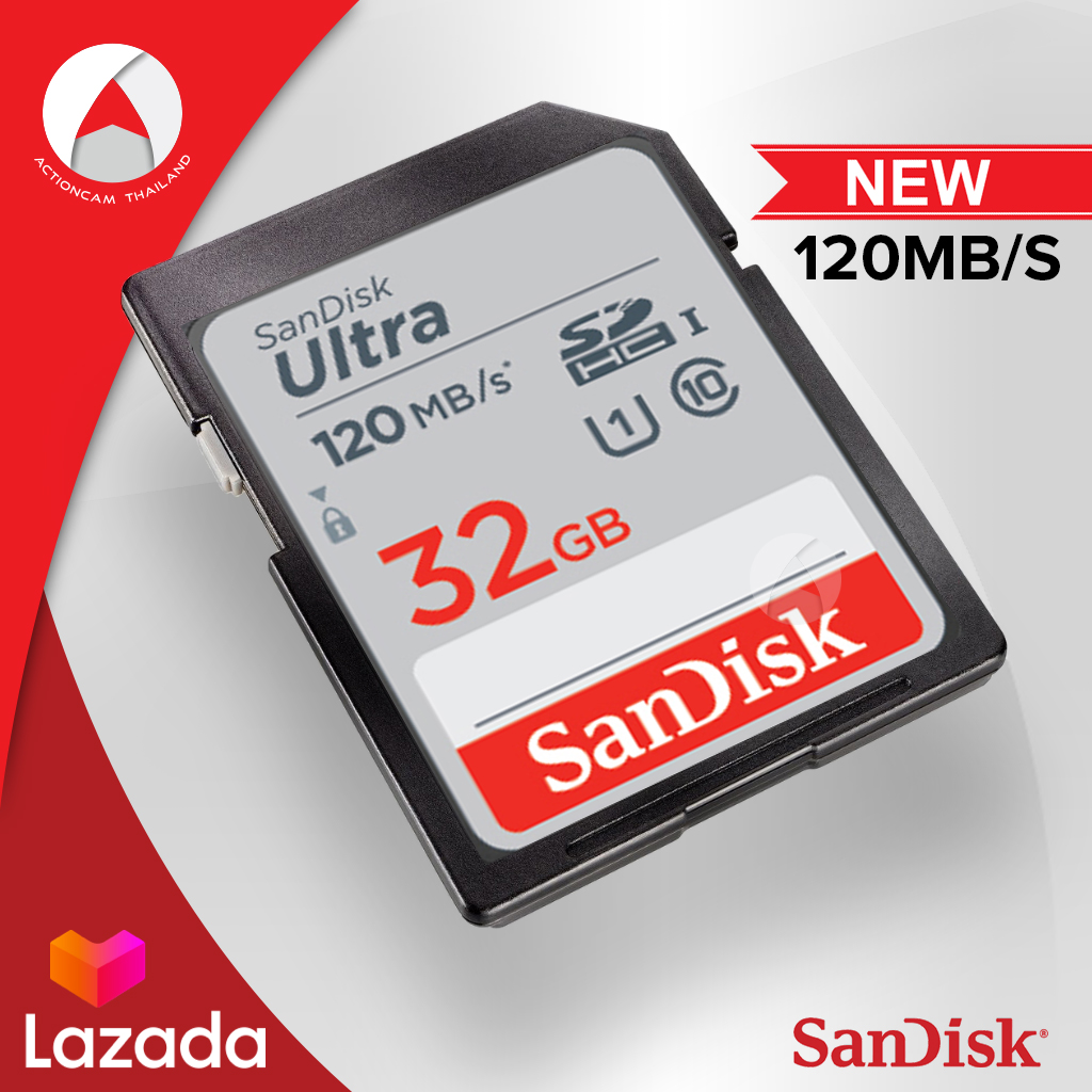 SanDisk Ultra SD Card 32GB Class 10 Speed 120MB/s (SDSDUN4-032G-GN6IN) แซนดิส กล้อง ถ่ายภาพ ถ่ายรูป ถ่ายวีดีโอ กล้องDSLR  กล้องมิลเลอร์เลส Mirrorless รับประกัน 10ปี โดย Synnex
