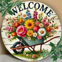 【VINTAGE】ป้ายยินดีต้อนรับโลหะกลม 8 นิ้ว | Vintage Round Welcome Sign | Waterproof & Durable Outdoor/Indoor Décor