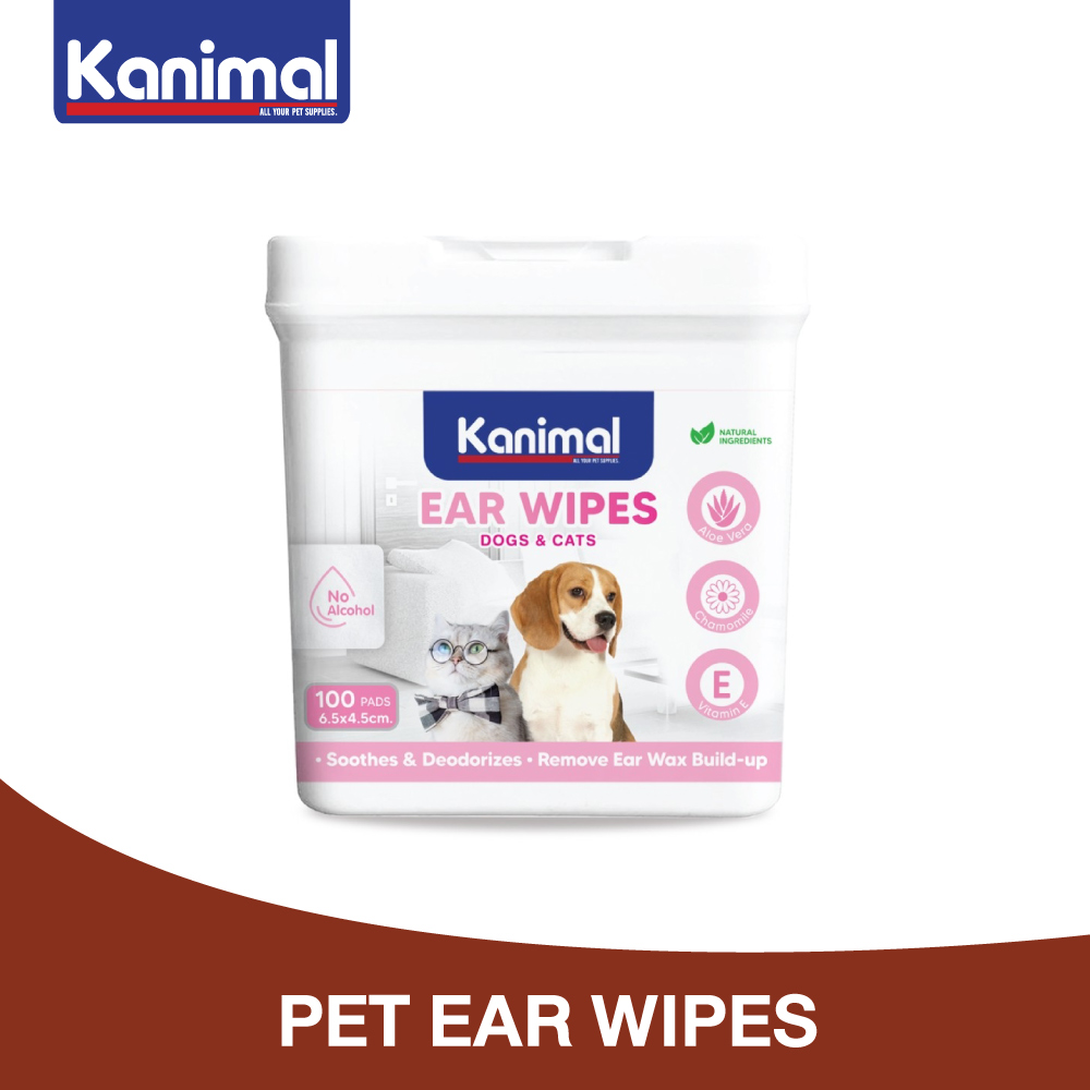 Kanimal Pet Ear Wipes ผ้าเปียกเช็ดหูสัตว์เลี้ยง แผ่นสี่เหลี่ยมผืนผ้า ขนาด 6.5 x 4.5 ซม. (บรรจุ 100 แผ่น / แพ็ค) ราคา 126 บาท*ส่งฟรี