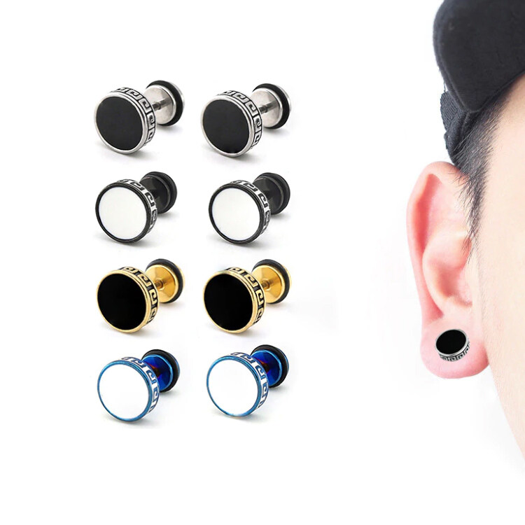 ต่างหู ตุ้มหู จิว ต่างหูผู้ชาย Designer Barbell Titanium Steel Men Earrings Punk Anti allergy Piercing Ear Stud Male fashion Jewelry Best Gifts - 1 ข้าง