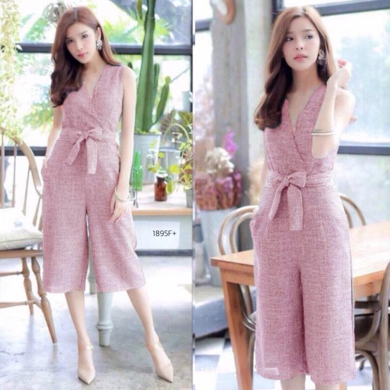 J1895 Jumpsuit ทรง 5 ส่วน คอวีไขว้