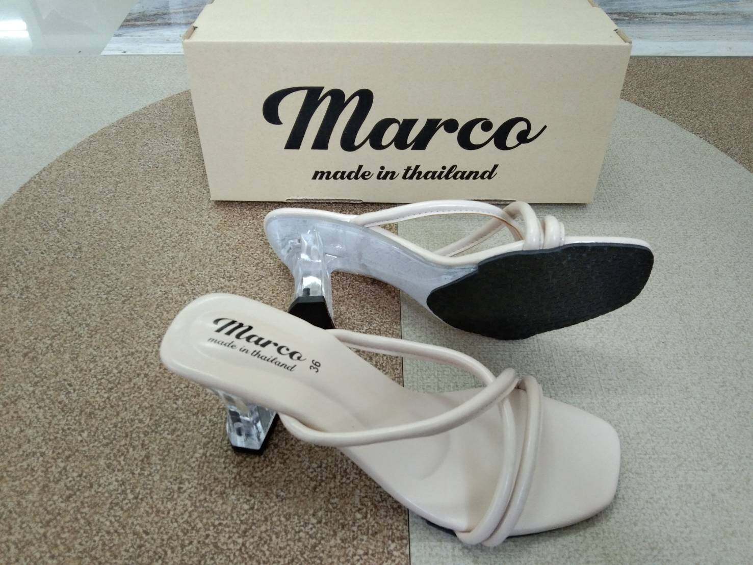 Marco รุ่น B1013 รองเท้าส้นแก้วผู้หญิง รองเท้าส้นสูง ส้นแก้ว สไตล์วินเทจ แนวใหม่ แบบขายดี พร้อมเสิร์ฟ