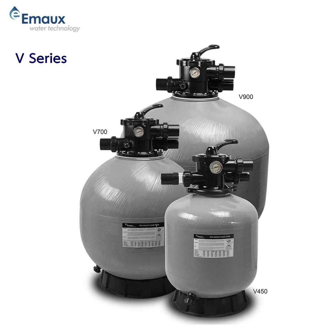 Emaux Sand Filter Top Mount with Multiport Valve and Pressure Gauge V400 V450 V500 V650 V700 V700B V800 V900 V1000 ราคา 17,000 บาท*ส่งฟรี
