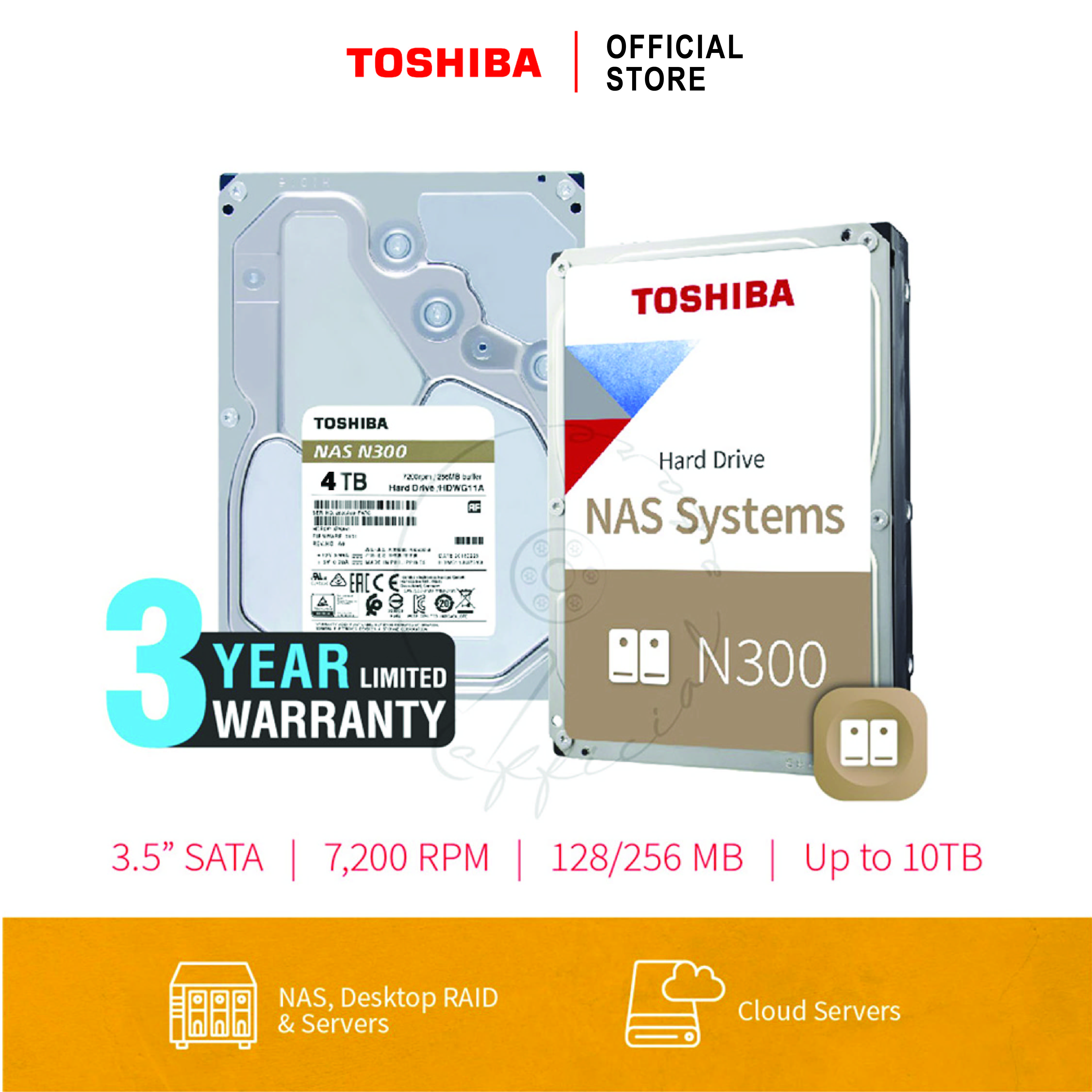 HARDDISK TOSHIBA 4TB (N300) HDWQ140 SATA 3.5 7200RPM C/B 128 MB