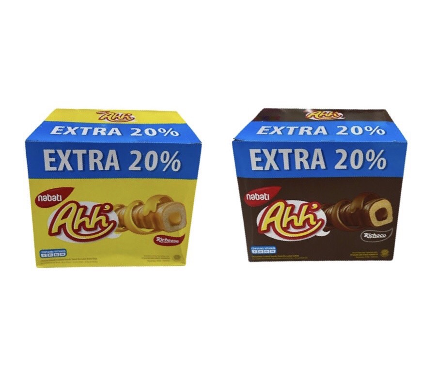 Ahh' ขนมข้าวโพดอบกรอบเคลือบชีส สอดไส้ชีส และรสช็อคโกแลต Extra 20% (1กล่อง 20 ชิ้น) ราคา 42 บาท*ส่งฟรี