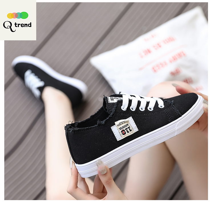 Q Trend casual women shoes รองเท้าผ้าใบหญิง รองเท้าผ้าใบผู้หญิง  ผ้าใบ รองเท้าออกกำลังกาย รองเท้าผู้หญิงสีดำ ผ้าใบ  A99