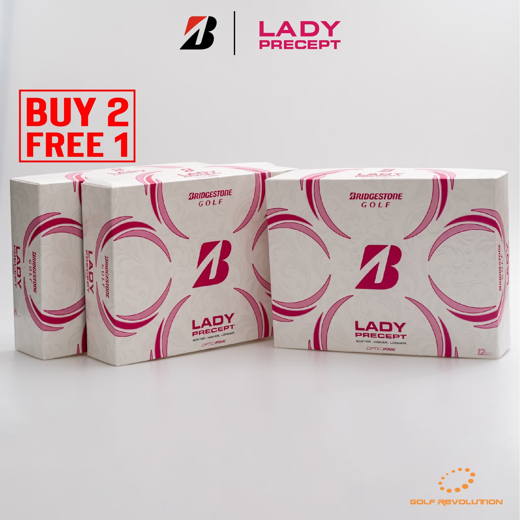 ลูกกอล์ฟ Bridgestone Golf - Lady Precept Pink ซื้อ 2 แถม 1, Price: 940 THB/dz (Promotion : Buy2, Free1) ราคา 1,880 บาท*ส่งฟรี