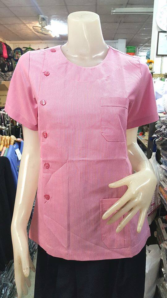 เสื้อสาธารณสุข สีชมพู แบบไม่ปักตรา คอกลม คอปก เสื้ออนามัย เสื้อสาธารณสุขผู้หญิง เสื้อกาวน์