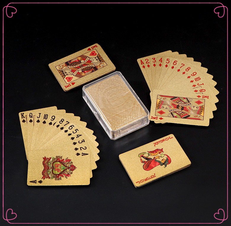 เกมบนโต๊ะการ์ดเล่นพลาสติกกันน้ำที่ทนทานฟอยล์ทองโป๊กเกอร์โกลเด้นโป๊กเกอร์ 24K Gold Foil Plated Playing Cards Deck Gift