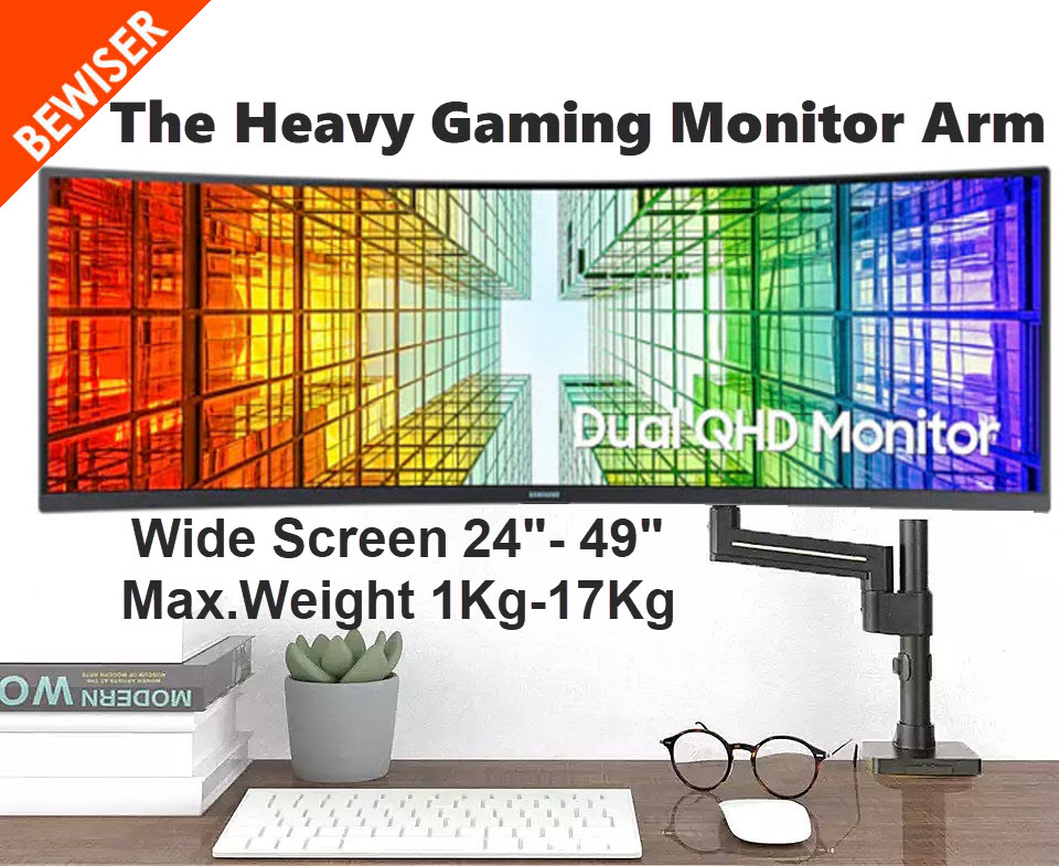 Promotion BEWISER S117 Heavy Duty Long Arm with high pole Designed for Wide Screen VESA Monitor 24"-49" Weight 1Kg-17Kg Level adjustable Tilt & Rotate Gas Spring support for Heavy weight Gaming Display Strong based Aluminum (Inc VAT) ราคา 1,890 บาท*ส่งฟรี