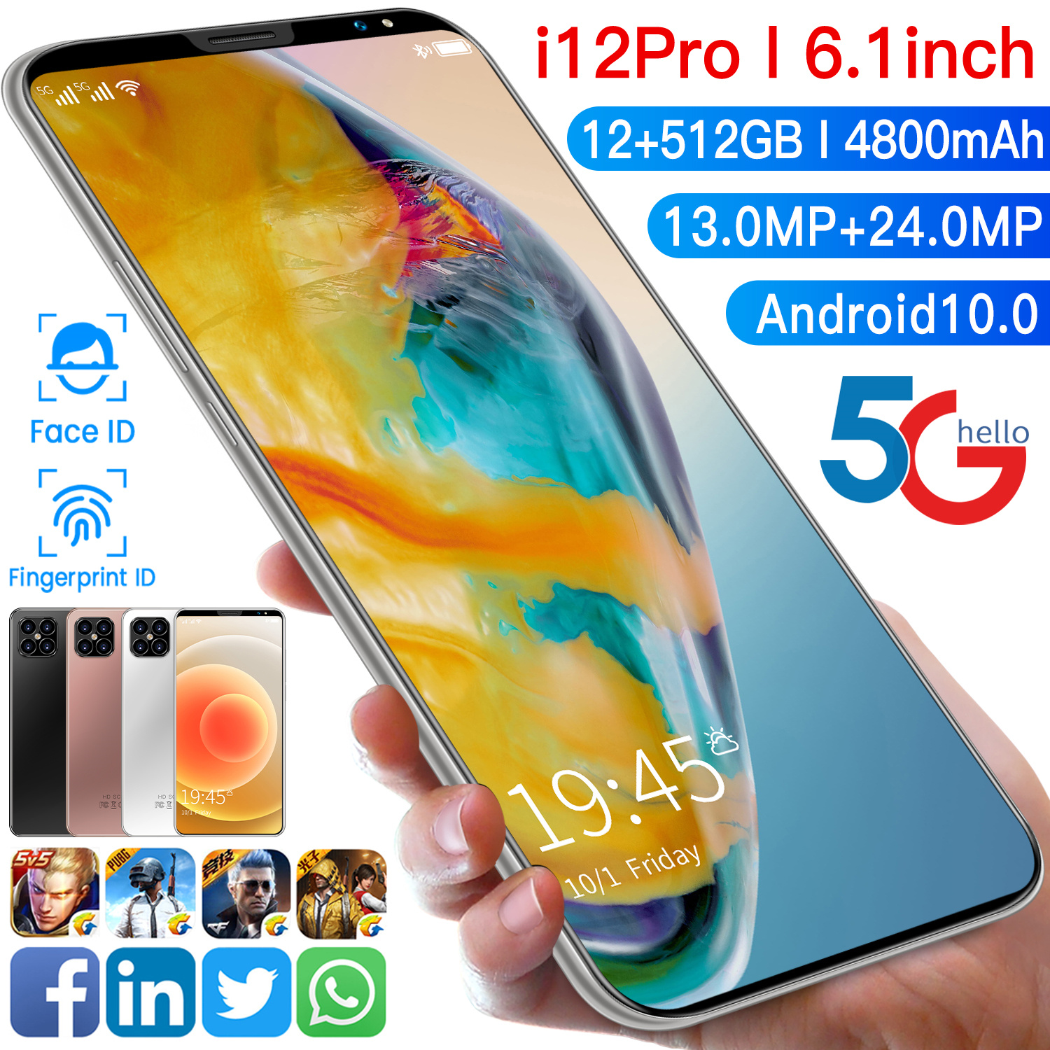 lPHOHO I12 Pro 6 + 128GB 6.1 นิ้วมือถือใหม่ล่าสุด โทรศัพท์มือถือรองรับการแปลภาษาไทยโทรศัพท์สมาร์ทโฟนราคาถูก IP12 Pro