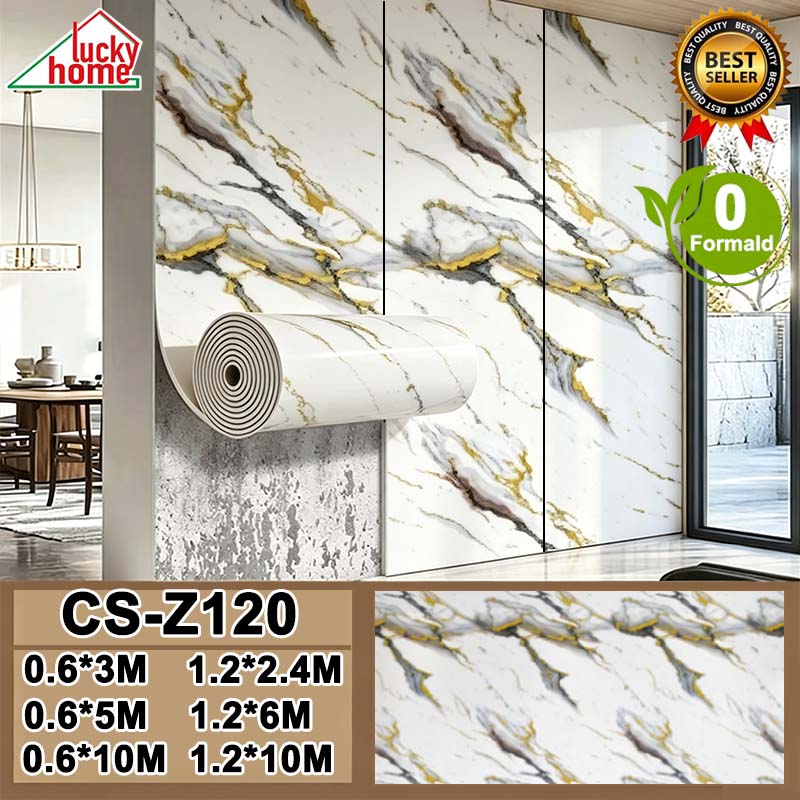 【ไม่มีกลิ่น】สติกเกอร์ติดผนัง วอลเปเปอร์ติดผนัง ขนาด 0.6*5M/1.2*10M PVC ลวดลาย 3D สามารถตัดได้ มีกาวในตัว หนาแน่น ทนทาน ไม่หลุดลอก สามารถติดได้กับทุกผนัง วอลเปเปอร์หินอ่อน