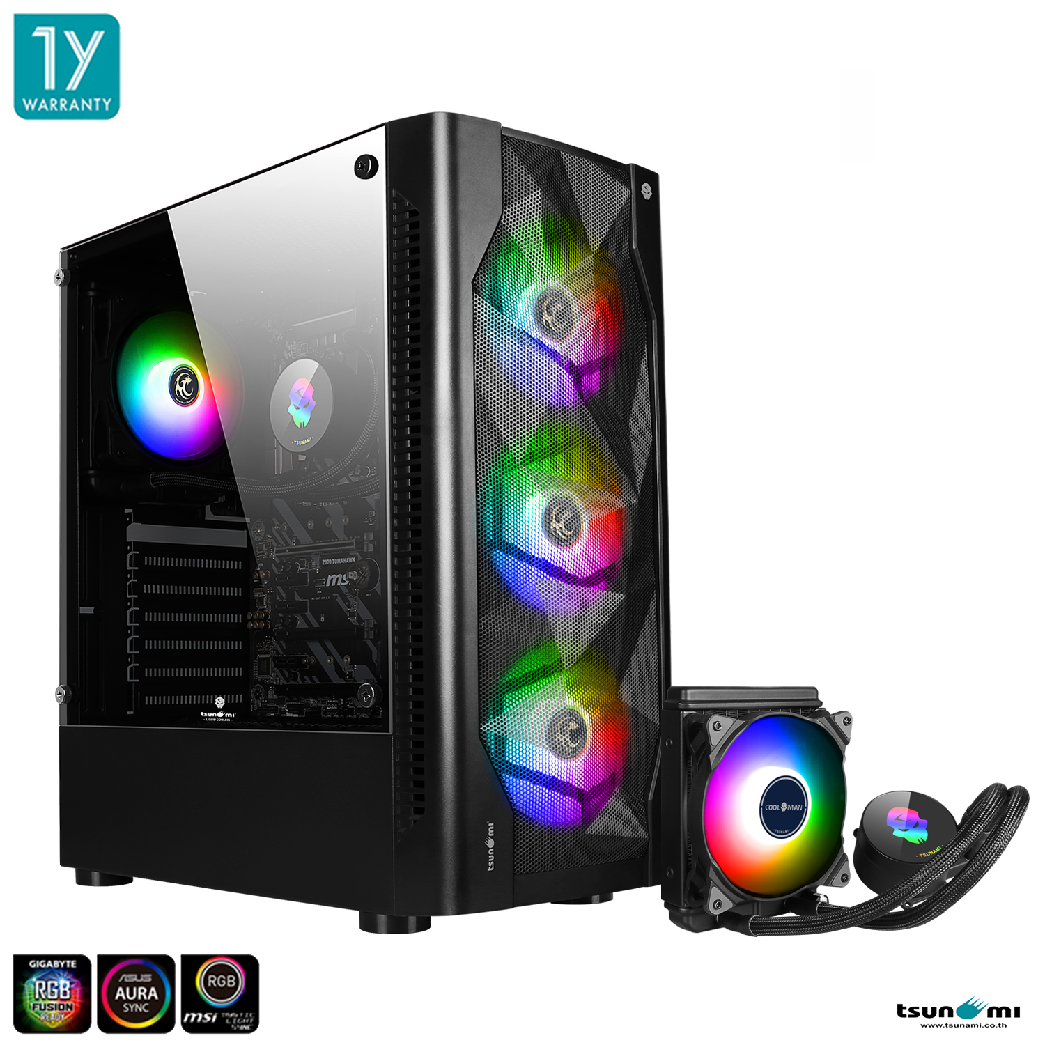 Tsunami Coolman 190-2 KK(Liquid Combo) ARGB ARGB*3/CM-120 Tempered ATX Gaming Case